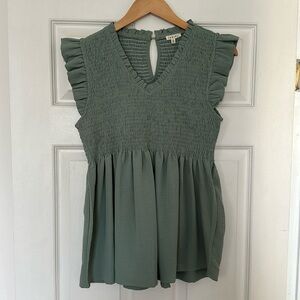 Sage green smocked top